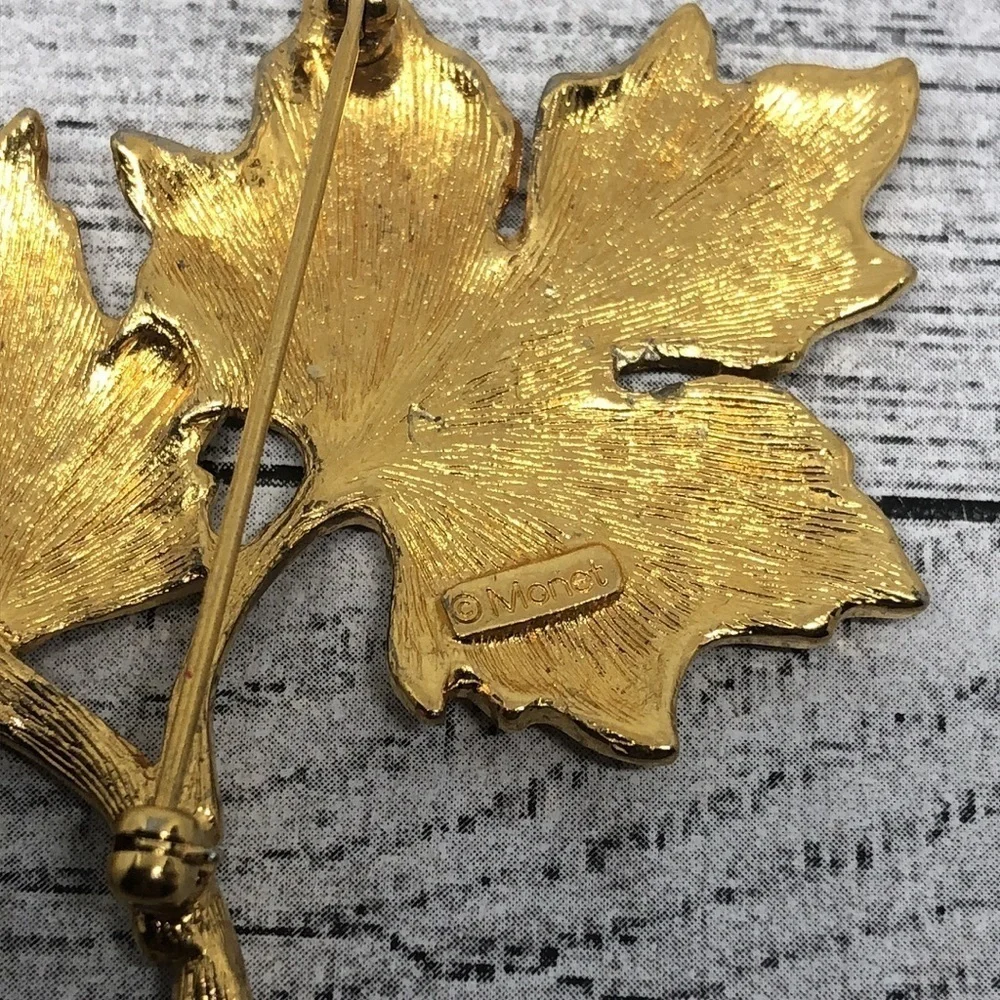 Vintage Monet double leaf large brooch statement